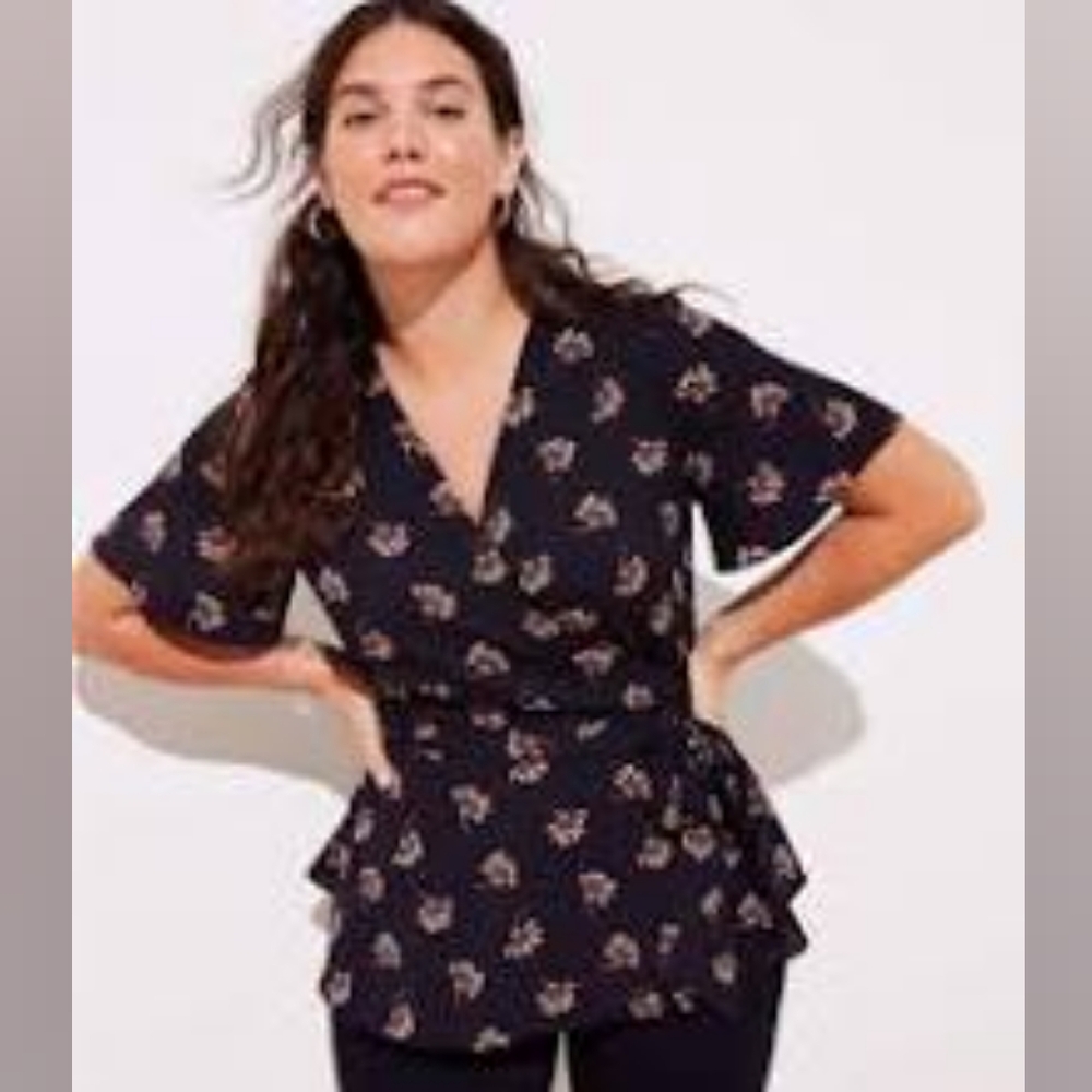 Ann Taylor Loft Falling Flowers Wrap Top
